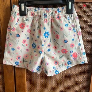 Carhatt Floral Elastic-Waist Shorts - Cream with Pink & Blue Flowers